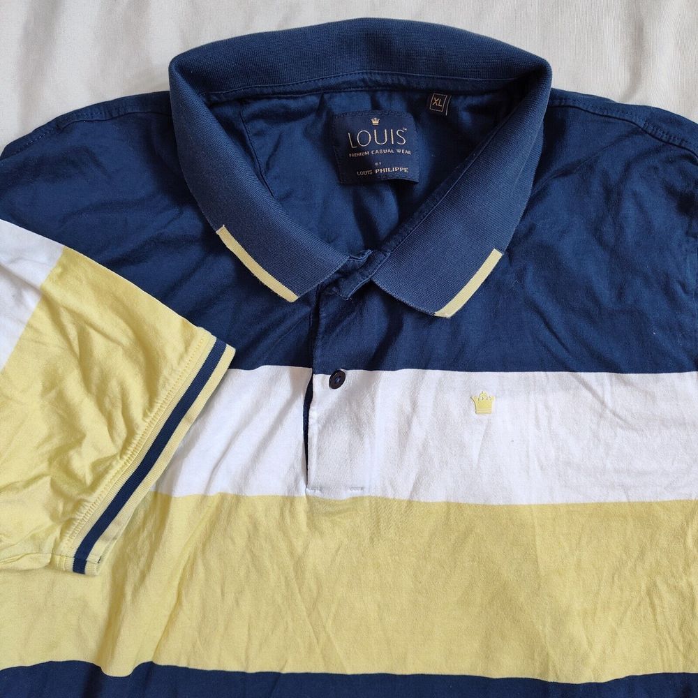 Louis Philippe Premium Casual Wear Men Size XL Short‎ Sleeve Big Stripe Polo